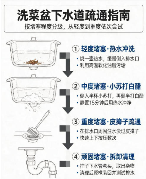 洗菜盆下水道堵塞疏通的最好办法 洗菜盆下水道堵塞疏通的最好办法